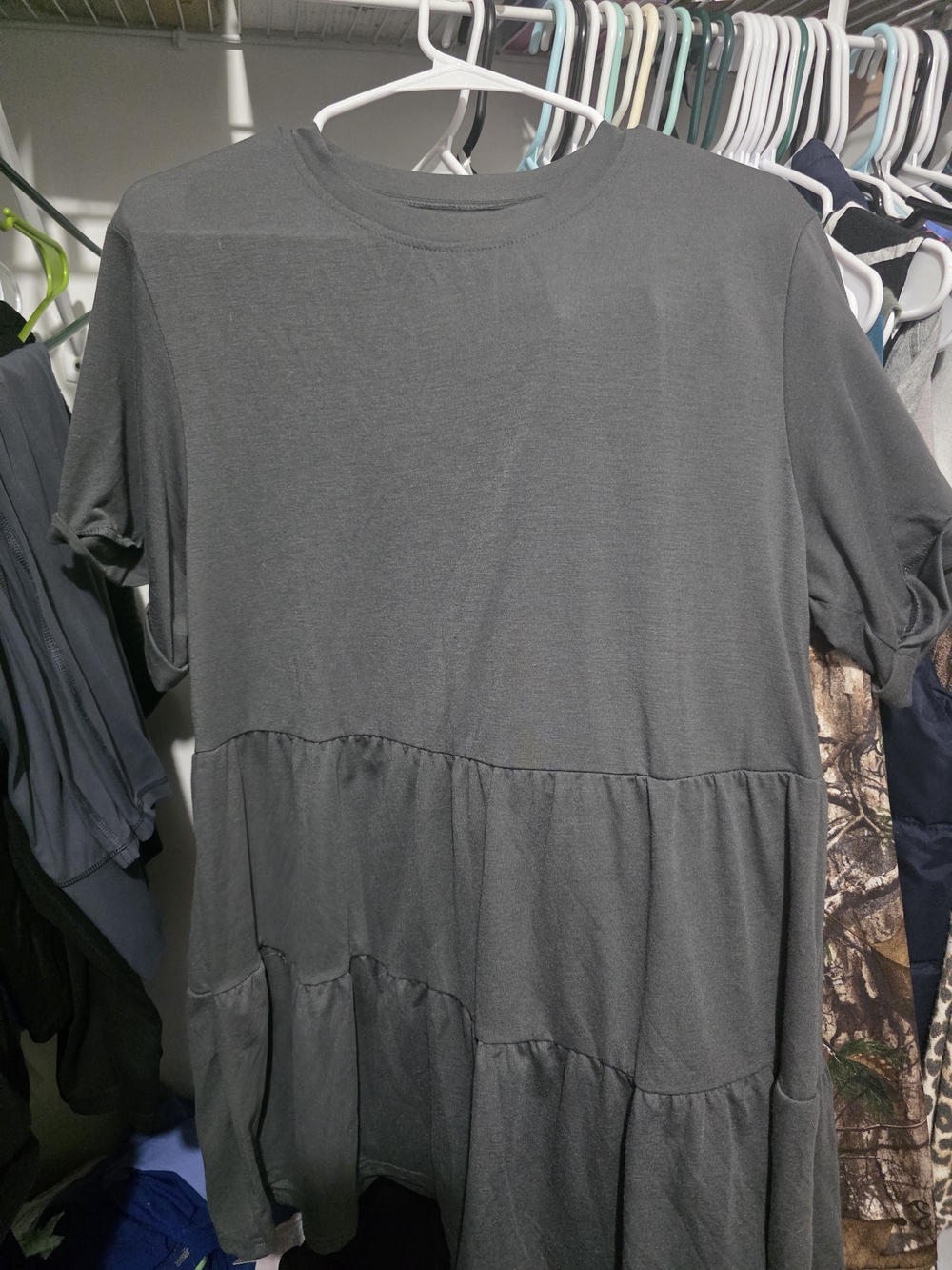 SHEIN Short Sleeve Tiered Dress in Charcoal Gray